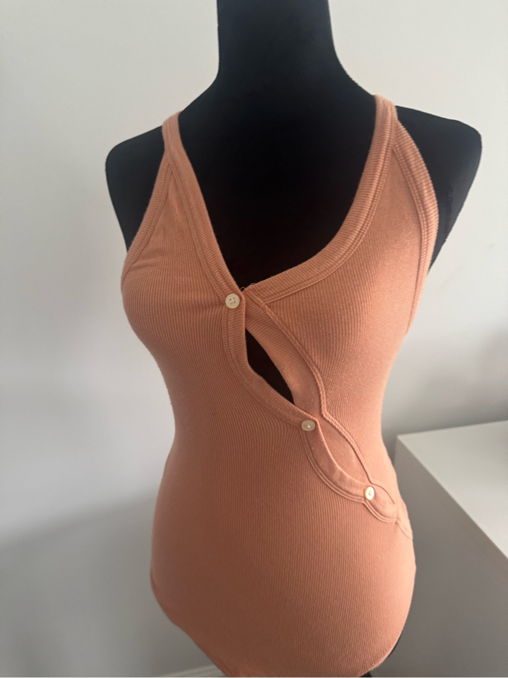 ALIX NYC Ribbed Button-Accent Bodysuit in Peach